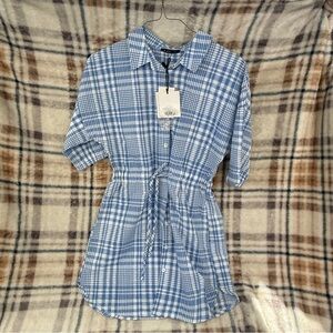 Very J Light Blue and White Checkered Top #130